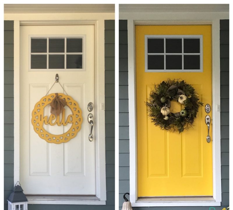 white-front-door-before-painting-and-yellow-front-door-after-painting