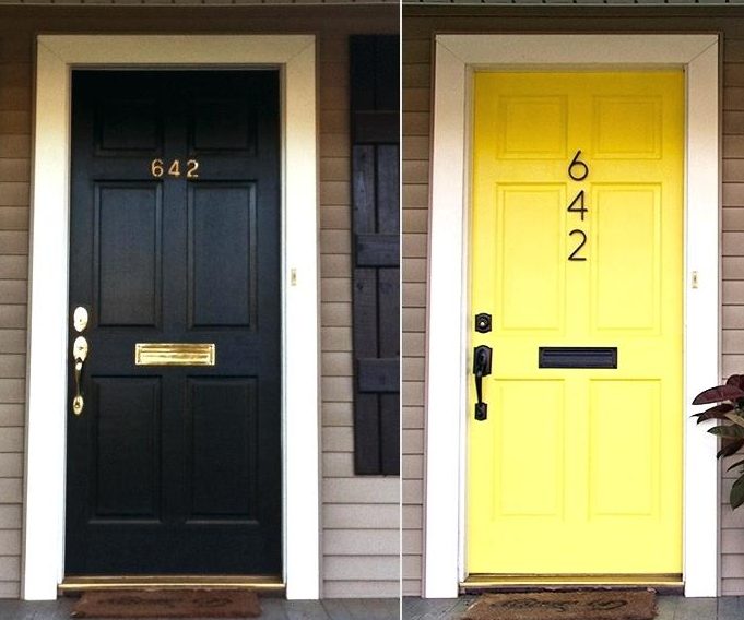 black-front-door-before-painting-and-yellow-front-door-after-painting